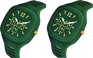 Stylish Green Silicone Analog Watches For Men Pack Of 2-thumb1