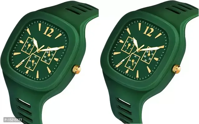 Stylish Green Silicone Analog Watches For Men Pack Of 2-thumb2