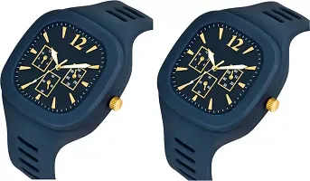 Stylish Blue Silicone Analog Watches For Men Pack Of 2-thumb1