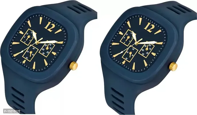 Stylish Blue Silicone Analog Watches For Men Pack Of 2-thumb2