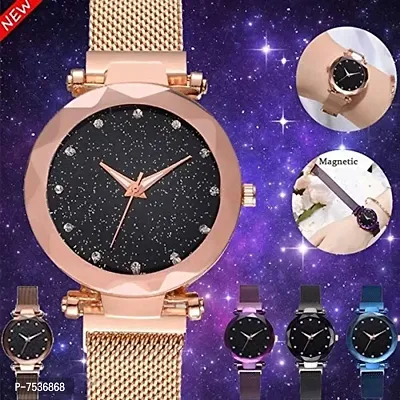 Acnos 4 Point Rose-Gold Magnet Strap Analogue Women's and Girls Watch Sweet Heart Rose-Gold Bracelet Combo for Girl's  Women's Watch (Set of 2)-thumb5