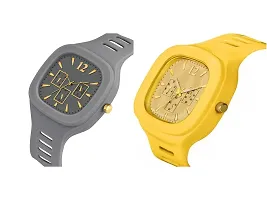 Stylish Multicoloured Silicone Analog Watches For Men Pack Of 2-thumb1