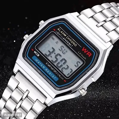 Stylish Silver Stainless Steel Digital Watches For Men-thumb2