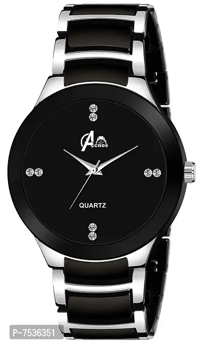 Acnos Dress Analogue Men's Watch(Black Dial Silver Colored Strap)-thumb0