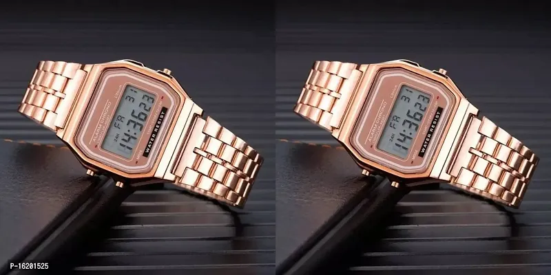 Acnos 2 Combo Digital Rosegold Vintage Square Dial Unisex Water Resist Watch for Men Women Pack Of 2 (WR70)-thumb0