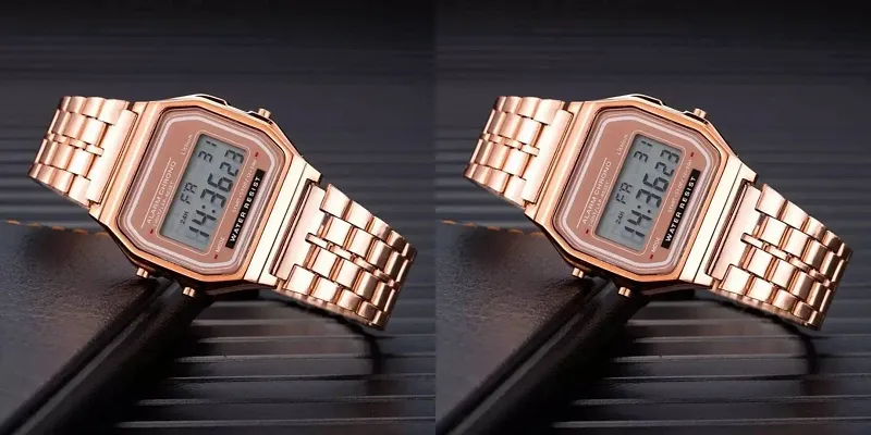 Acnos 2 Combo Digital Rosegold Vintage Square Dial Unisex Water Resist Watch for Men Women Pack Of 2 (WR70)