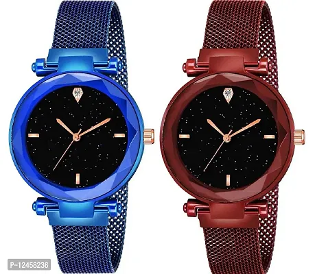 Stylish Stainless Steel Analog Watches For Women- 2 Pieces-thumb0