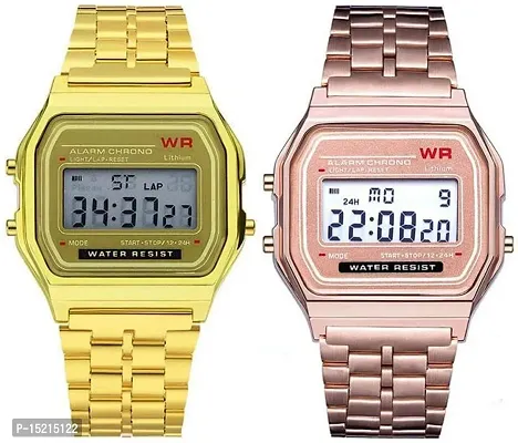 Stylish Multicoloured Stainless Steel Digital Watches For Men Pack Of 2