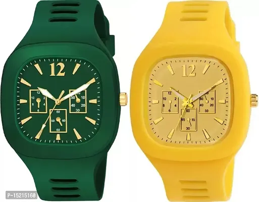 Stylish Multicoloured Silicone Analog Watches For Men Pack Of 2