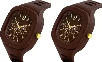 Stylish Brown Silicone Analog Watches For Men Pack Of 2-thumb1