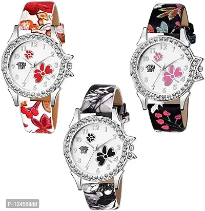 Stylish Patent Leather Analog Watches For Women- 3 Pieces-thumb0