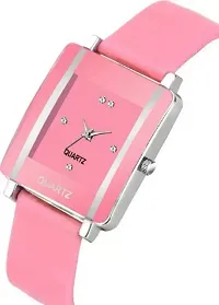 Acnos Pink Square Analog Watch With Heart Love Diamond Bracelet PU Belt Watch For Girls Watch For Women Pack Of 3-thumb2