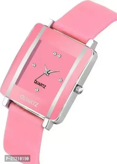 Acnos Pink Square Analog Watch With Heart Love Diamond Bracelet PU Belt Watch For Girls Watch For Women Pack Of 3-thumb3