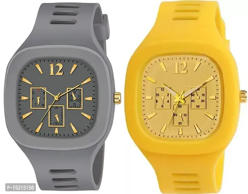 Stylish Multicoloured Silicone Analog Watches For Men Pack Of 2