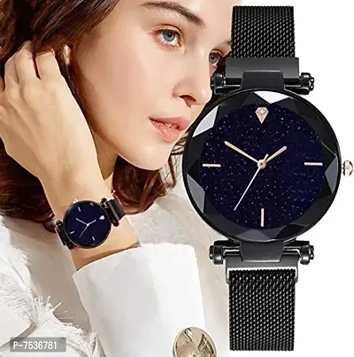 Acnos Hours 3,6,9 Represents Line and 12 Represent Diamond Black 21st Century Magnet Analog Watch for Girls and Women(MGNT-Black)-thumb4