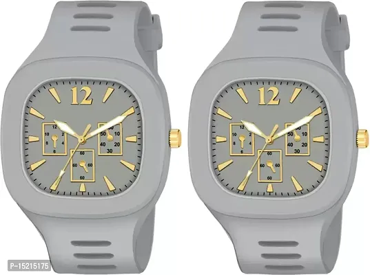 Stylish Grey Silicone Analog Watches For Men Pack Of 2-thumb0