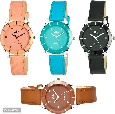 Acnos Orange-SkyBlue-Black-Brown Fasttrand Analugue Watches for Women Pack of-4
