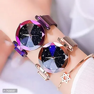 Acnos Purple and Rosegold Color 12 Point with Trending Magnetic Analogue Metal Strap Watches for Girl's and Women's Pack of - 2(DM-180-190)-thumb3