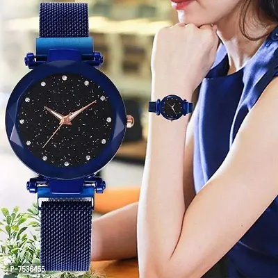 Acnos Blue and Black Color 12 Point with Trending Magnetic Analogue Metal Strap Watches for Girl's and Women's Pack of - 2(DM-170-200)-thumb5