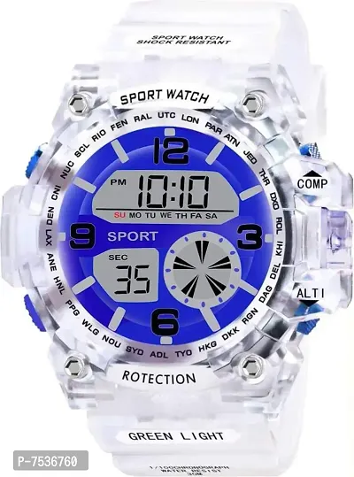 Acnos Brand - A Heavy Quality Digital Alarm Shockproof Multi-Functional Automatic White Strap Blue Dial Waterproof Digital Sports Watch for Men's Kids Watch for Boys - Watch for Men Pack of 1