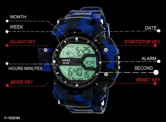 Acnos Multi Functional Sports Digital Dial Men's Watch Digital Watch Shockproof Automatic Blue Army Strap Waterproof Digital Sports Watch for Men's Kids Watch for Boys Watch for Men-thumb2