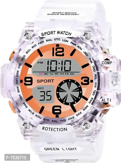 Acnos Brand - A Heavy Quality Digital Alarm Shockproof Multi-Functional Automatic White Strap Orange Dial Waterproof Digital Sports Watch for Men's Kids Watch for Boys - Watch for Men Pack of 1