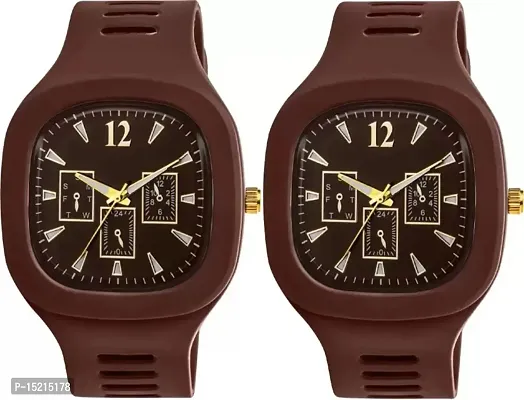 Stylish Brown Silicone Analog Watches For Men Pack Of 2