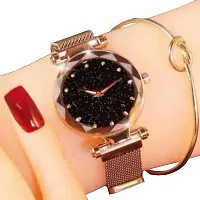 Acnos Black Round Diamond Dial with Latest Generation Purple  Rosegold Magnet Belt Analogue Watch for Women Pack of - 2 (DM-PURPLE-ROSEGOLD05)-thumb2