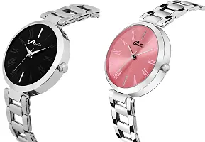 Acnos Pink and Black Dial Steel Strap Analogue Watches Combo for Women Pack of 2(T-Black-Pink)-thumb1