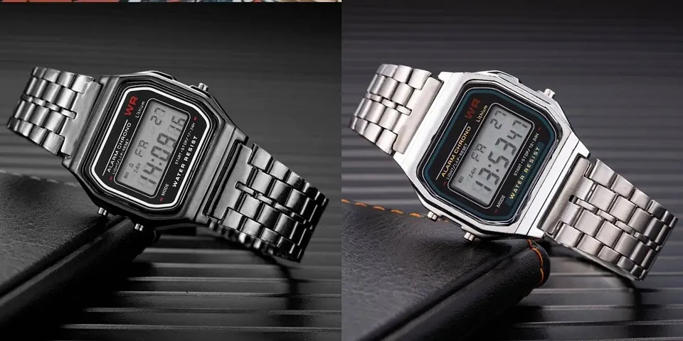 Azon 2 Combo Digital Vintage Square Dial Unisex Water Resist Watch for Men Women Pack Of 2 (WR70)