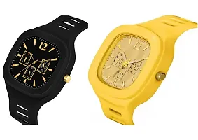 Stylish Multicoloured Silicone Analog Watches For Men Pack Of 2-thumb1