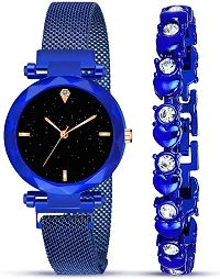 Acnos Brand - A Watch Analogue Plain Black Dial Blue Magnet Watch with Gift Bracelet for Women or Girls and Watch for Girl or Women (Combo of 3)-thumb2