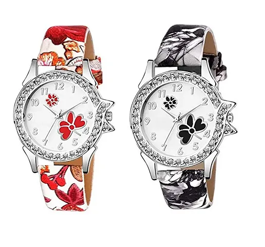 Stylish Leather Analog Watches For Women- 2 Pieces