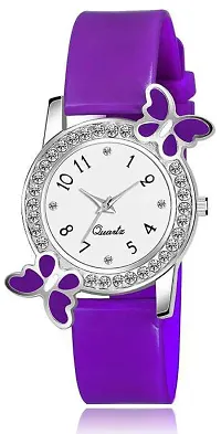 Acnos Purple Strap White Diamond Dial Analog Watch For Girls Best Design Butterfly Combo 2 Pack Of 2-thumb1