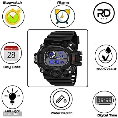 Acnos Brand - A Digital Watch with LED Shockproof Multi-Functional Automatic Black Boader Black Waterproof Digital Sports Watch for Men's Kids Watch for Boys - Watch for Men Pack of 2-thumb4