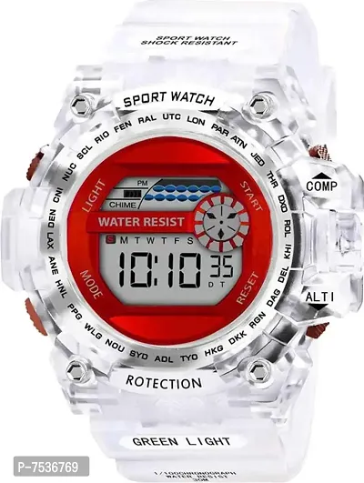 Acnos Brand - A Digital Alram Time Day Second Shockproof Multi-Functional Automatic White-Red Waterproof Digital Sports Watch for Men's Kids Watch for Boys - Watch for Men Pack of 1