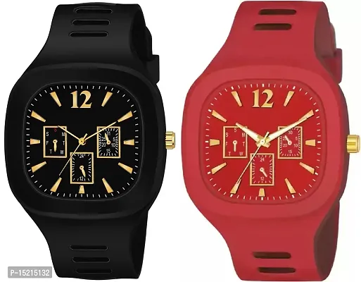 Stylish Multicoloured Silicone Analog Watches For Men Pack Of 2