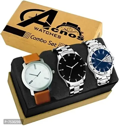 Acnos Special Super Quality Analog Watches Combo Look Like Handsome for Boys and Mens Pack of - 3(STL-LTHR-3COM)-thumb2