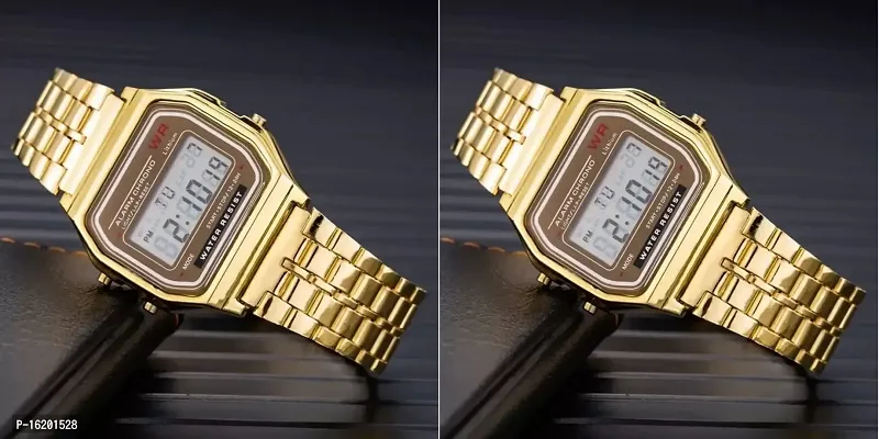 Acnos 2 Combo Digital Gold Vintage Square Dial Unisex Water Resist Watch for Men Women Pack Of 2 (WR70)-thumb0