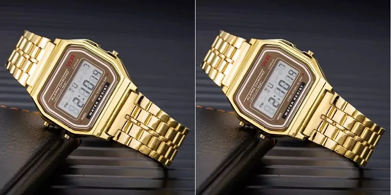 Acnos 2 Combo Digital Gold Vintage Square Dial Unisex Water Resist Watch for Men Women Pack Of 2 (WR70)