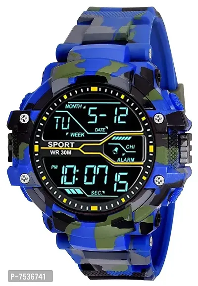 Acnos Brand - Multi Functional Sports Digital Blue Color Black Dial Men's Watch