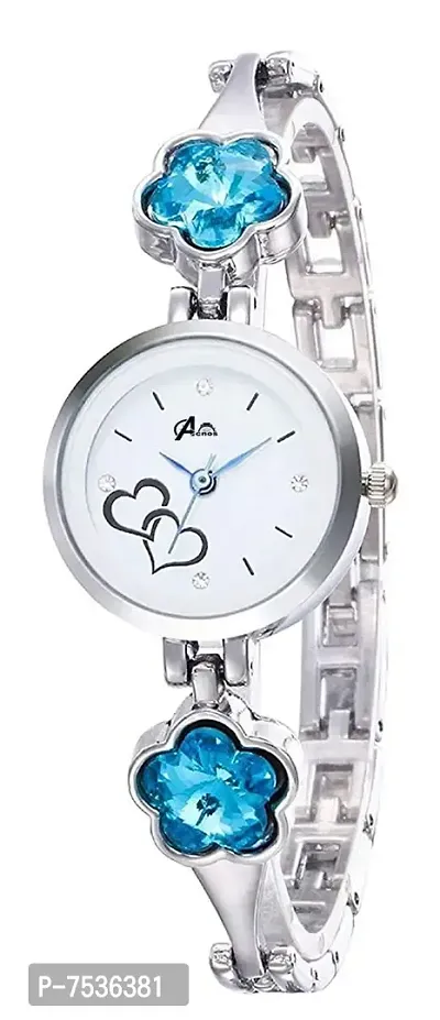 Acnos Brand - A Watch Flower Shape Blue Stone White Analogueue Women's Watch