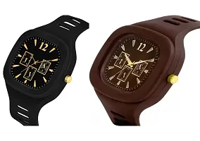 Stylish Multicoloured Silicone Analog Watches For Men Pack Of 2-thumb1