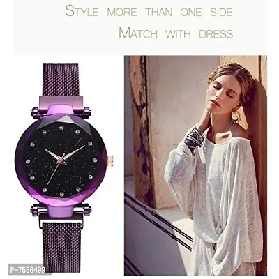 Acnos Purple and Silver Color 12 Point with Trending Magnetic Analogue Metal Strap Watches for Girl's and Women's Pack of - 2(DM-190-220)-thumb4