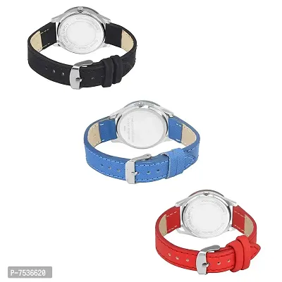 Acnos Blue Black and Red Color Good Looking Analog Watch Combo for Women Pack of-3(605-blk-rd-blu)-thumb3