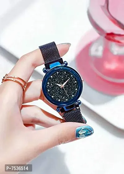 Acnos Black Round Diamond Dial with Latest Generation Blue Magnet Belt Analogue Watch for Women Pack of - 1 (DM-BLUE05)-thumb5