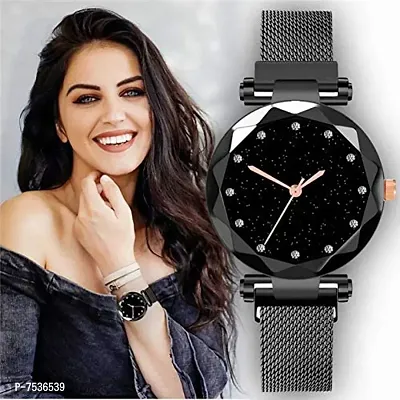 Acnos Black Round Diamond Dial with Latest Generation Black Magnet Belt Analogue Watch for Women Pack of - 1 (DM-BLACK12)-thumb3