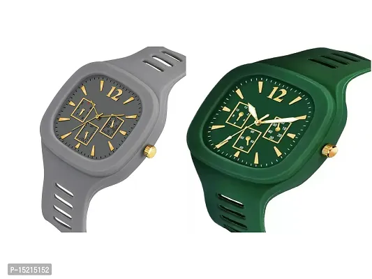 Stylish Multicoloured Silicone Analog Watches For Men Pack Of 2-thumb2