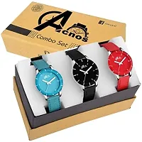 Acnos Black SkyBlue Red Dial and Starp Color Analog Watch Combo for Women Pack of -3 (605-rd-sb-blk)-thumb1