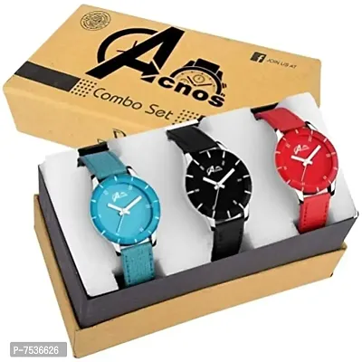 Acnos Black SkyBlue Red Dial and Starp Color Analog Watch Combo for Women Pack of -3 (605-rd-sb-blk)-thumb2